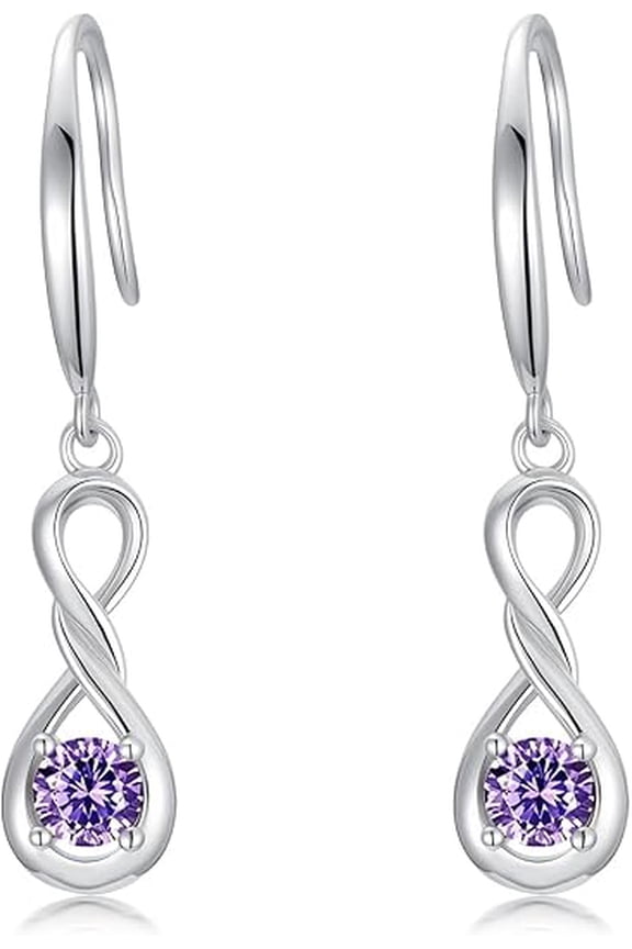 Infinity Dangle Drop Earrings for Women 925 Sterling Silver February Birthstone Earrings Amethyst Infinity Jewelry Gifts