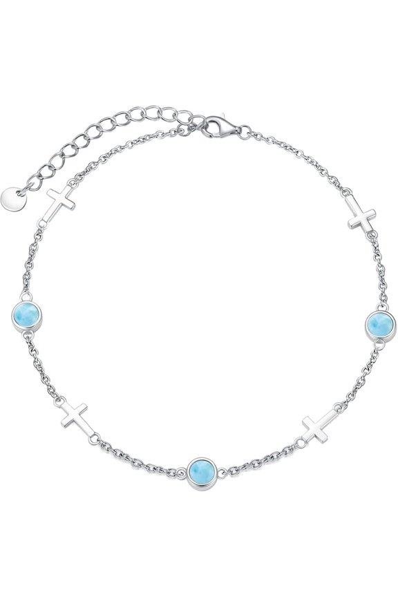 Larimar Bracelet for Women Sterling Silver Cross Bracelet Birthday Larimar Jewelry for Wife Mom