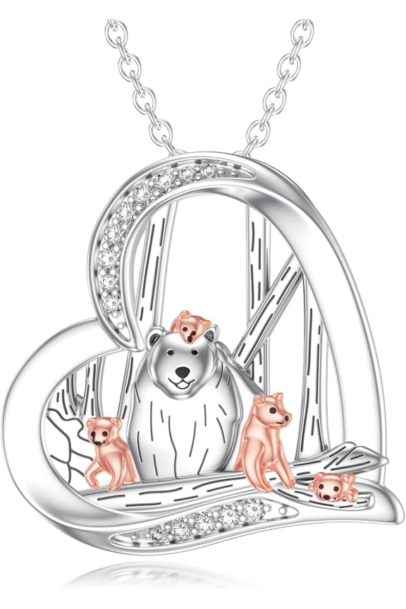 Mama Bear Necklace 925 Sterling Silver Mother Gift from Daughter Son for Mom Family Bear Jewelry Xmas Jewelry Gifts for Women Mom Stocking Stuffers