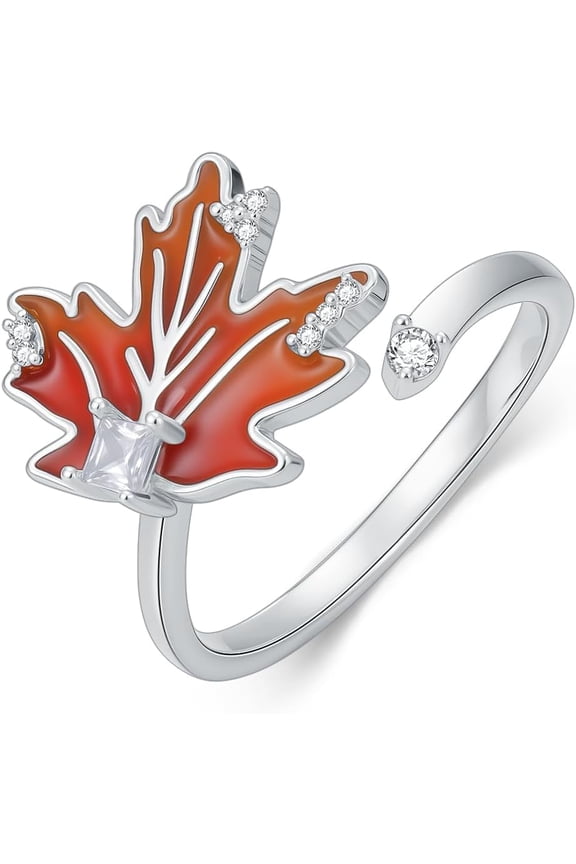 Maple Leaf Ring for Women 925 Sterling Silver Adjustable Autumn Leaf Open Ring Fall Jewelry Thanksgiving Gift Nature Inspired Ring