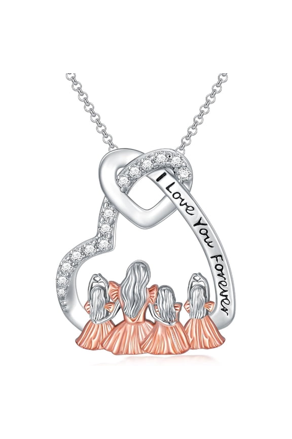 Mom Necklace 925 Sterling Silver Mother and 3 Daughters Necklace Daughter Gift from Mom Mother Pendant Moss Agate Jewelry for Women