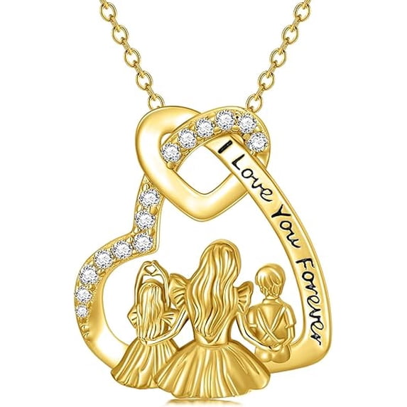CACA LADY Mom necklace for Women from Daughter 925 Sterling Silver 14k Gold Plated Mother and 1 Daughters 1 son Necklace Daughter Gift from Mom