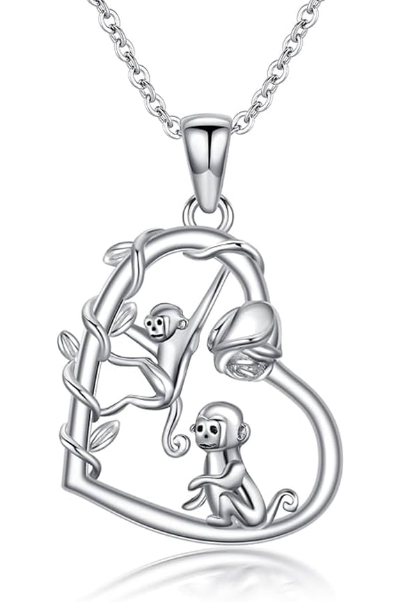 Monkey Necklace 925 Sterling Silver Heart Cute Monkey Pendant Necklace Animal Monkey Jewelry Gifts for Women