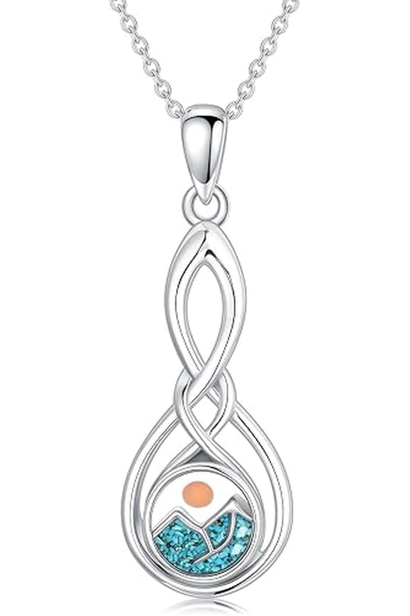 Mustard Seed Necklace 925 Sterling Silver Celtic Knot Mountain Pendant Turquoise Chip Necklace Christian Jewelry Gifts