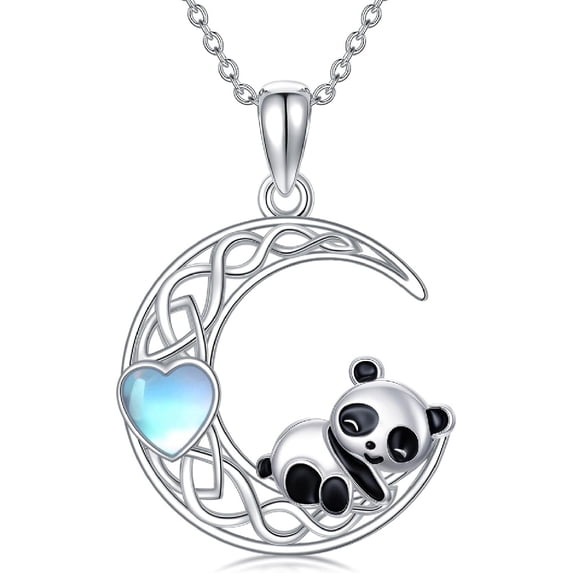 CACA LADY Panda Necklace 925 Sterling Silver Moon Necklace for Women Panda Jewelry for Her