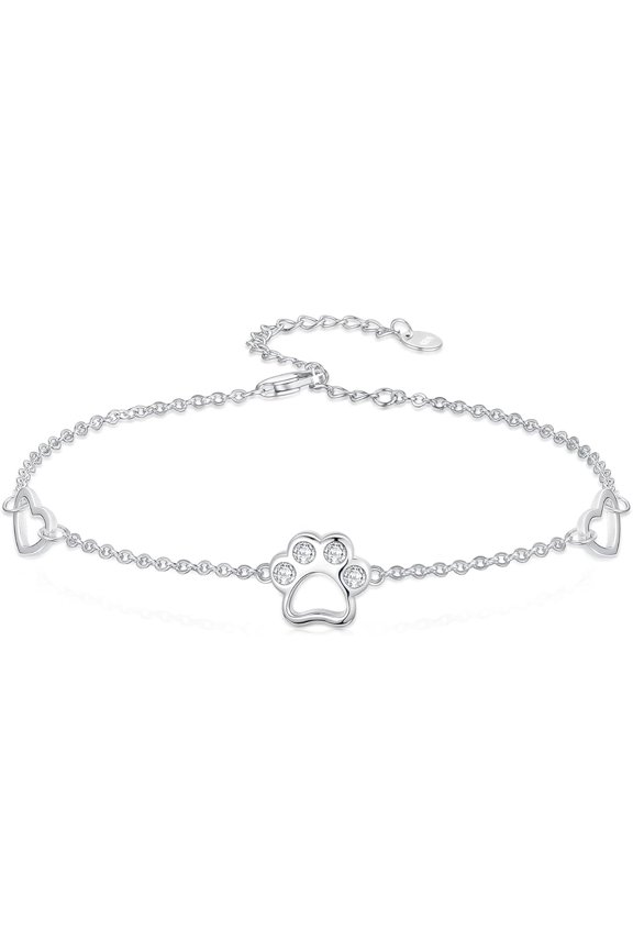 Paw Print Bracelet 925 Sterling Silver Dog Cat Paw Prints Bracelets Cat Bracelet Cute Dog Jewelry Gifts for Women