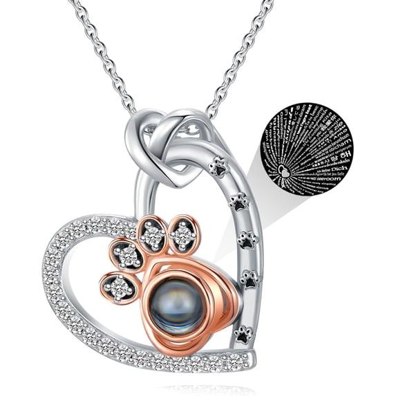 CACA LADY Paw Print Necklace Dog Pendant Pet Cat Necklace 925 Sterling Silver Memorial Necklace for Women Dog Mom Cat Lover Gifts
