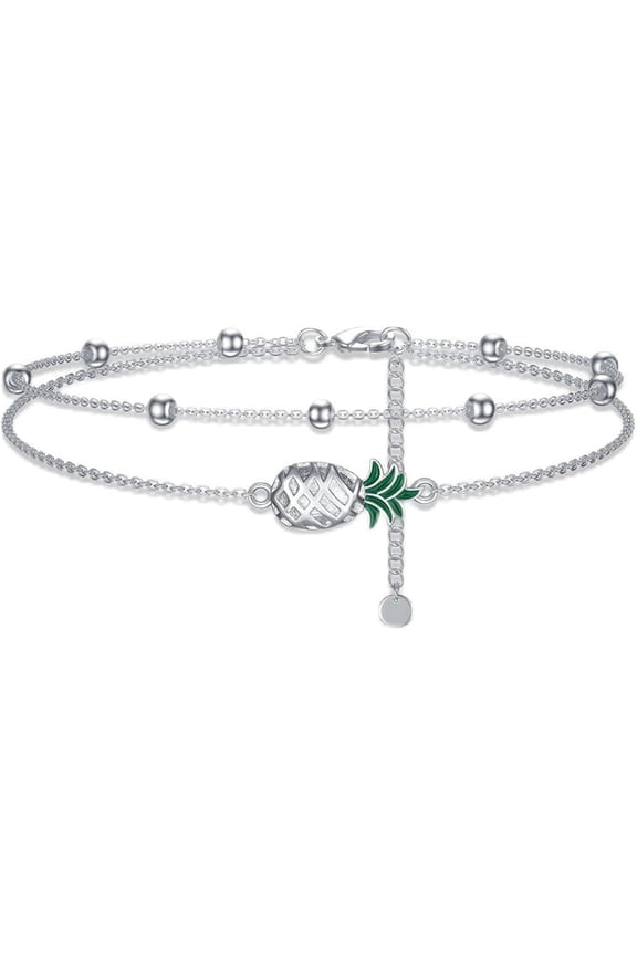 Pineapple Bracelet for Womens Charm Link Bracelet Adjustable Pineapple Anklet Bracelet 925 Sterling Silver Anniversary Jewelry Birthday Gifts for Her, 7+2 Inch