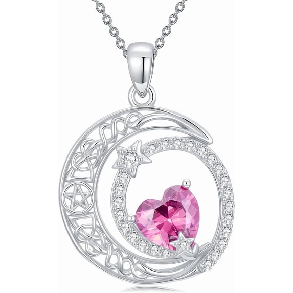 CACA LADY Rose Moon Necklace for Women 925 Sterling Silver Tourmaline Star Necklace October Birthstone Jewelry for Mom Wedding for Bride
