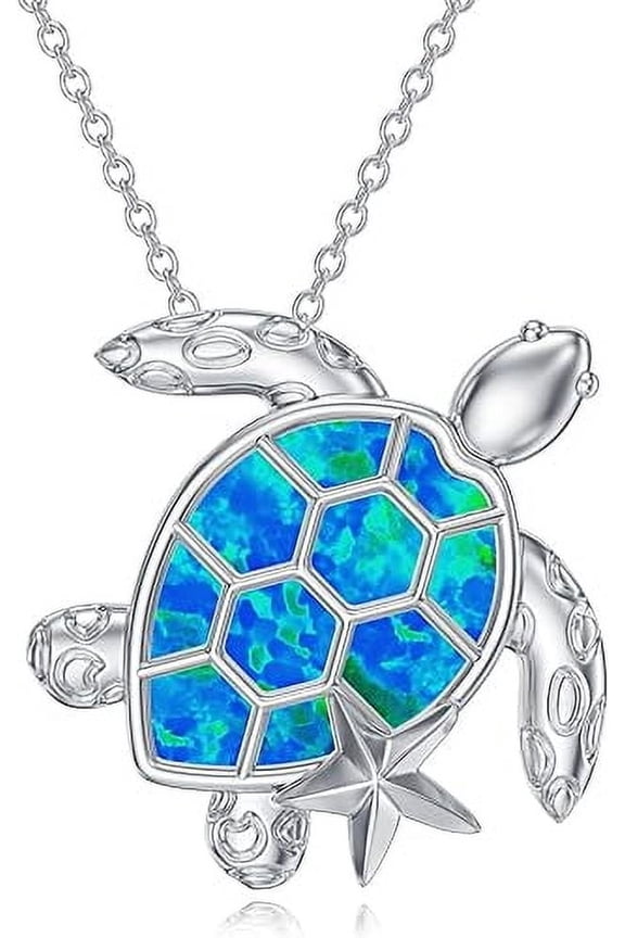 Sea Turtle Necklaces for Women 925 Sterling Silver Blue Opal Pendant Necklaces Starfish Necklace Turtle Jewelry for Women Sea Turtle Gifts Christmas