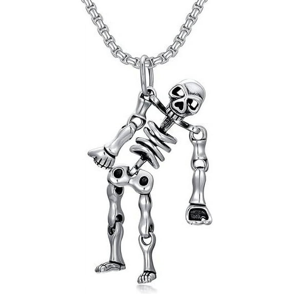CACA LADY Skull Necklace Sterling Silver Skull Jewelry Gift for Men Goth Lovers Halloween 2mm 22+2 In Rolo Chain (with Gift Box)