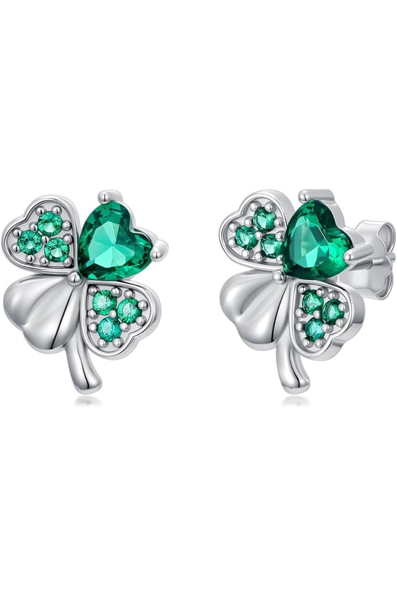 St Patricks Day Clover Earrings 925 Sterling Silver Four Leaf Clover Stud Earrings Irish Shamrock Earrings Jewelry Gifts