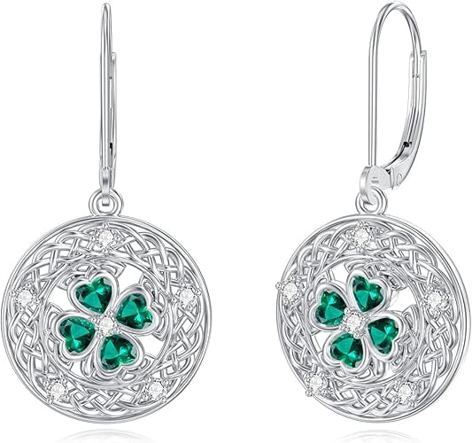 CACA LADY St Patricks Day Earrings Shamrock Earrings for Women 925 Sterling Silver Four Leaf Clover Earrings