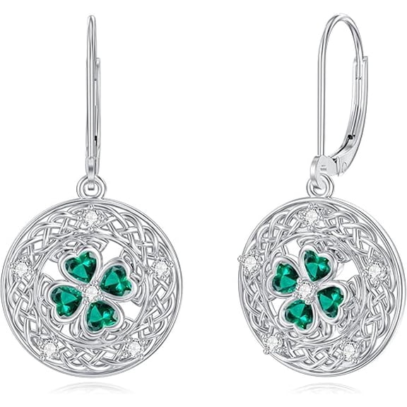 CACA LADY St Patricks Day Earrings Shamrock Earrings for Women 925 Sterling Silver Four Leaf Clover Earrings