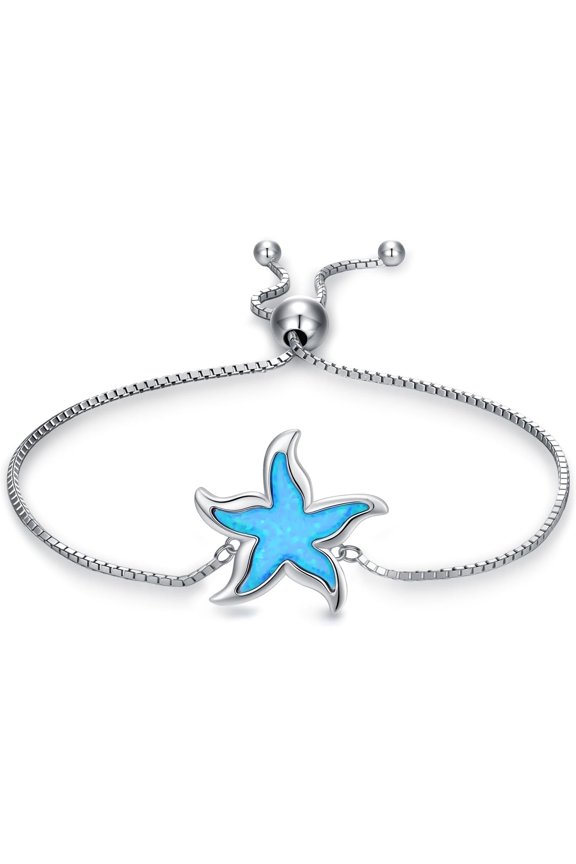 Starfish Bracelet Opal Bracelet 925 Sterling Silver Starfish Anklets for Women Sea Ocean Beach Jewelry for Mom Wife