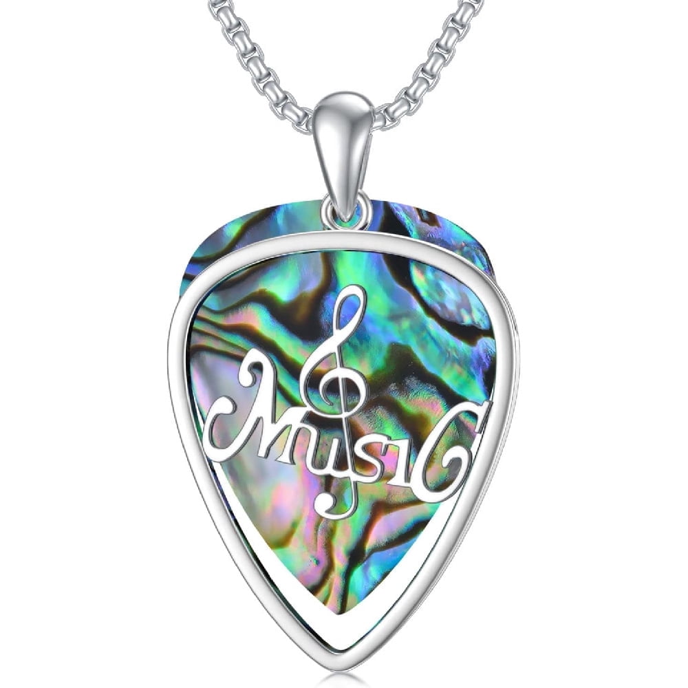 CACA LADY Sterling Silver Guitar Pick Necklace, Soundwave Pendant Holder with Music Note Pendant, Gift for Guitar Lovers