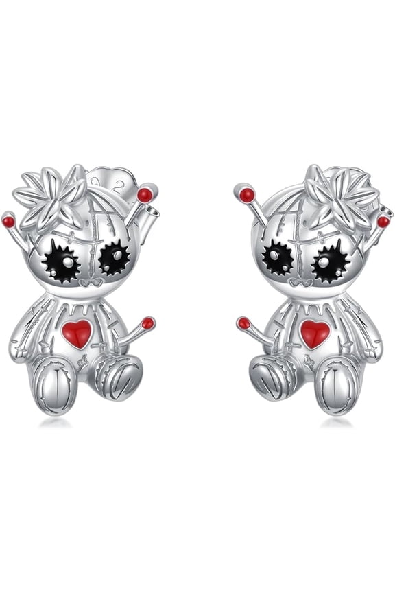 Voodoo Doll Earrings for Women 925 Sterling Silver Gothic Voodoo Doll Stud Earrings Gothic Jewelry Halloween Gifts