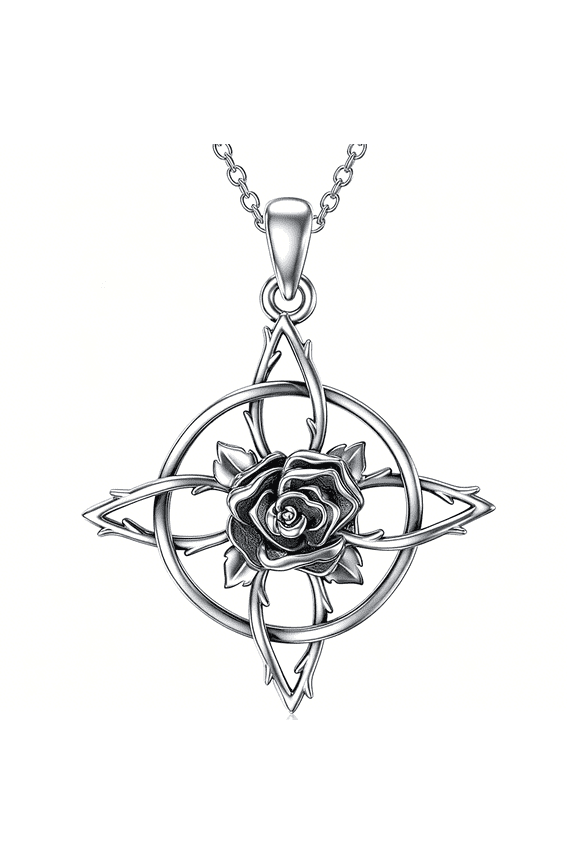 Witches Knot Necklace Sterling Silver Rose Celtic Knot  Pendant Necklace Jewelry Gifts for Women