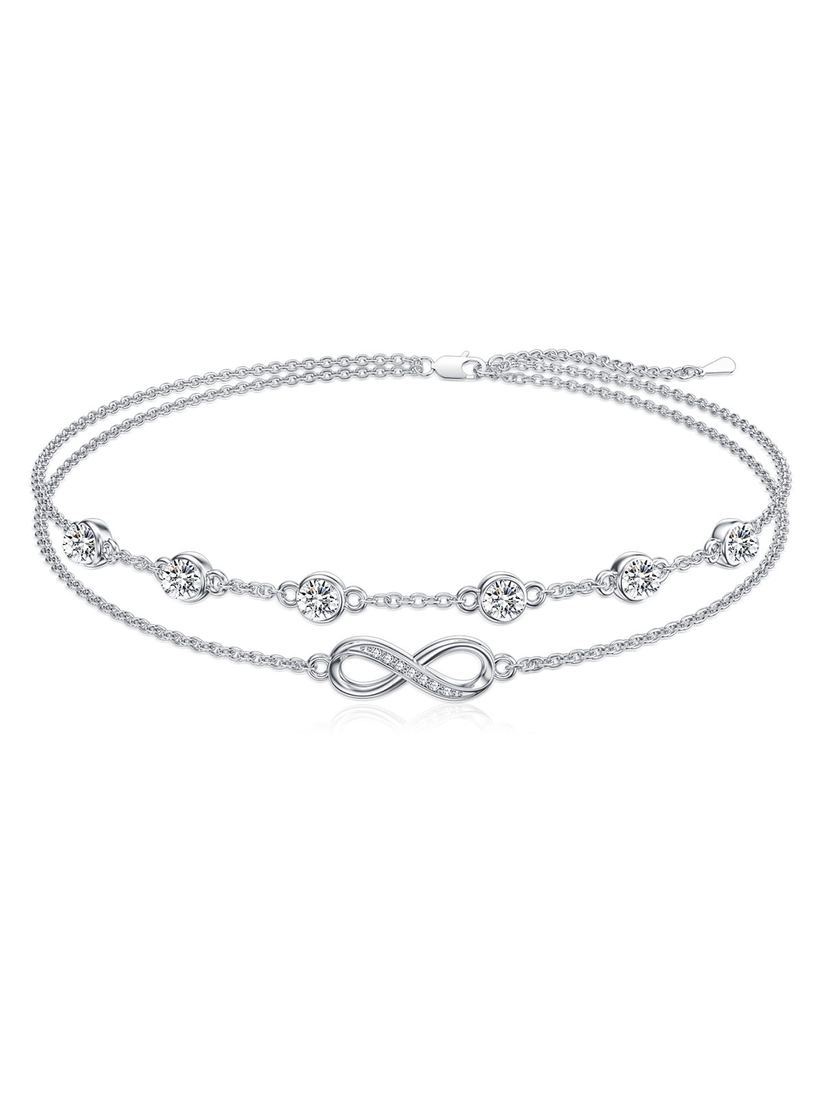 CACA LADY Women's 925 Sterling Silver Adjustable Anklet Endless Love Symbol Anklet Adjustable Plus Size Large Valentine's Day Mother's Day Gift for Her