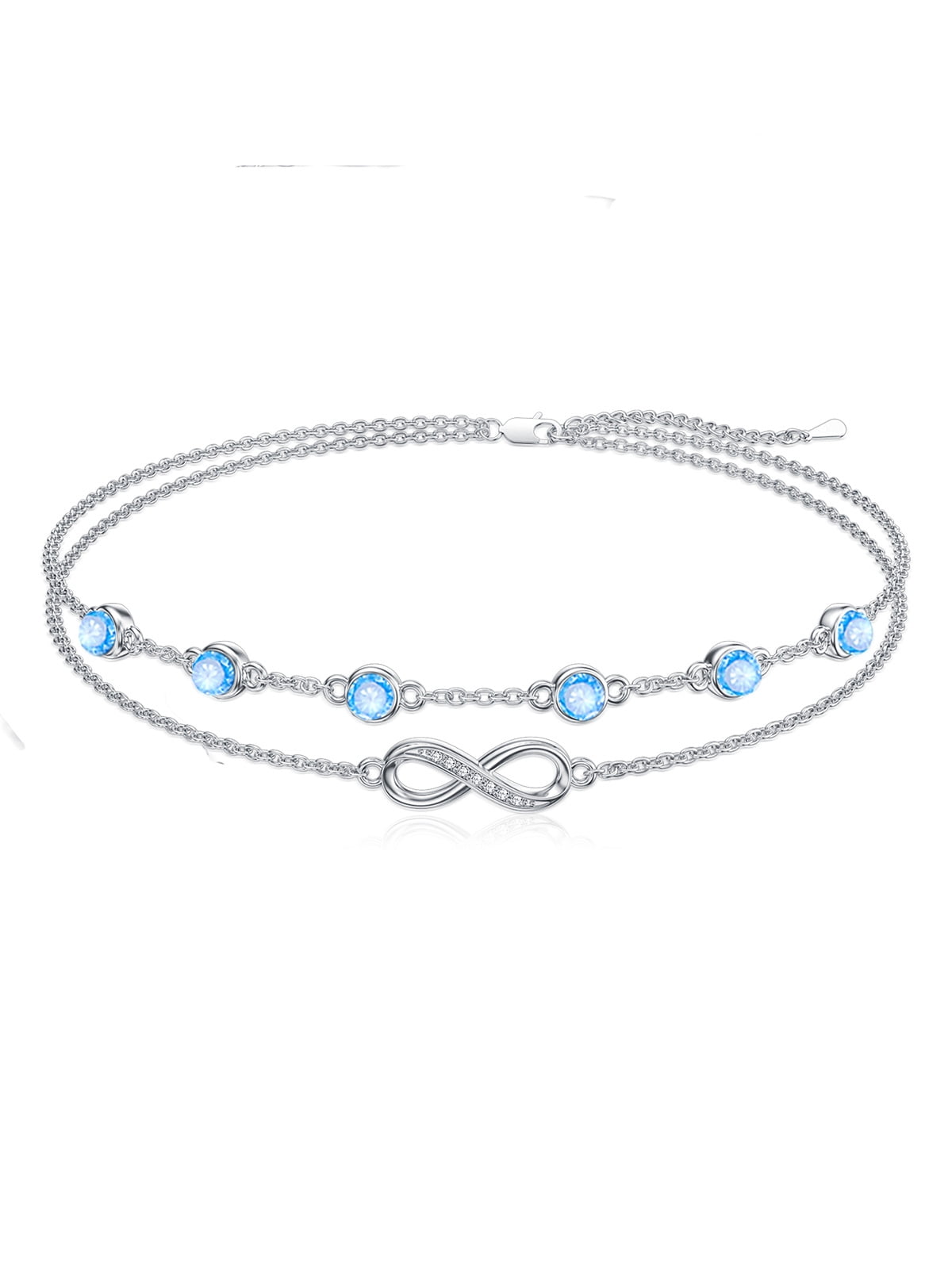 CACA LADY Women's 925 Sterling Silver Adjustable Anklet Endless Love Symbol Anklet Adjustable Plus Size Large Valentine's Day Mother's Day Gift for Her