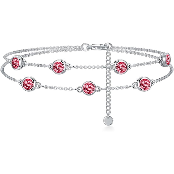 CACA LADY Womens Red Anklet 925 Sterling Silver July Birthstone Anklets for Women Garnet Birthday Summer Jewelry for Mom Wife Her
