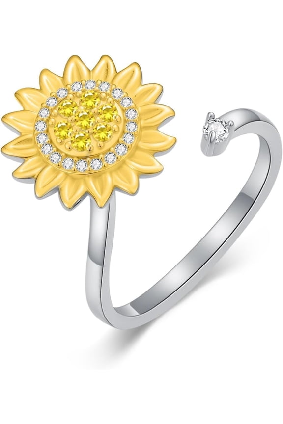 You Are My Sunshine Ring Adjustable Sunflower Ring for Women Dainty Yellow Flower Jewelry Gift of Love and Positivity