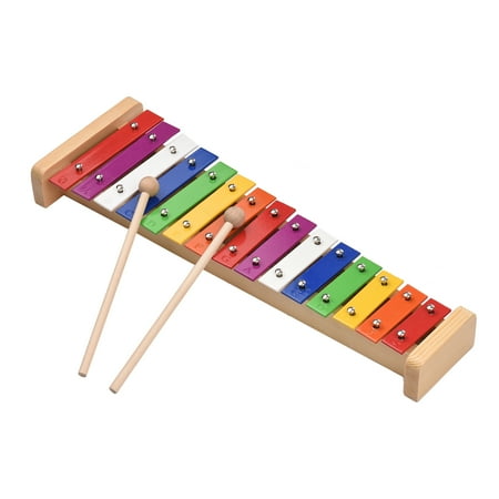 CACAGOO 15 Note Glockenspiel Xylophone Wooden Base Colorful Aluminum Bars with 2 Mallets Educational Musical Instrument Percussion Gift