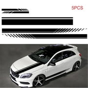 CACAGOO 5 PCS Universal Black Car Racing Body Side Stripe Skirt Roof Hood Decal Sticker for All Cars PVC Decal