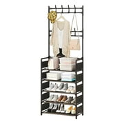 CACAGOO 5 Tiers Metal Shoe Rack Hat Rack Adjustable Hall Tree Shoe and Hat Rack for Shoes Storage and Coat Rack for Living Room Entryway