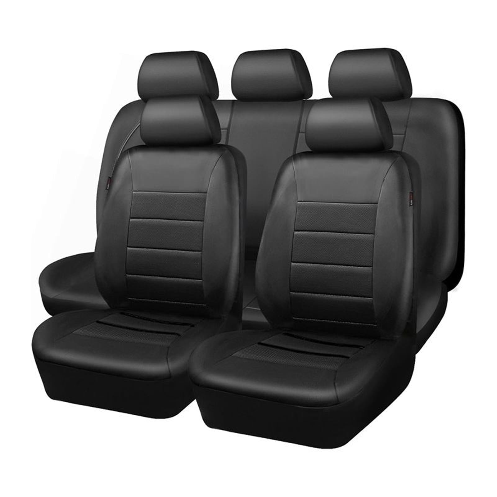 CACAGOO 9 Pcs Car Seat Covers Full Set – Classic Black Faux Leather Front & Rear Bench Protector, Comfortable Fit for Cars, Trucks & SUV