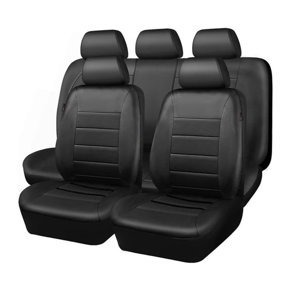 CACAGOO 9 Pcs Car Seat Covers Full Set Classic Black Faux Leather Front & Rear Bench Protector, Comfortable Fit for Cars, Trucks & SUV