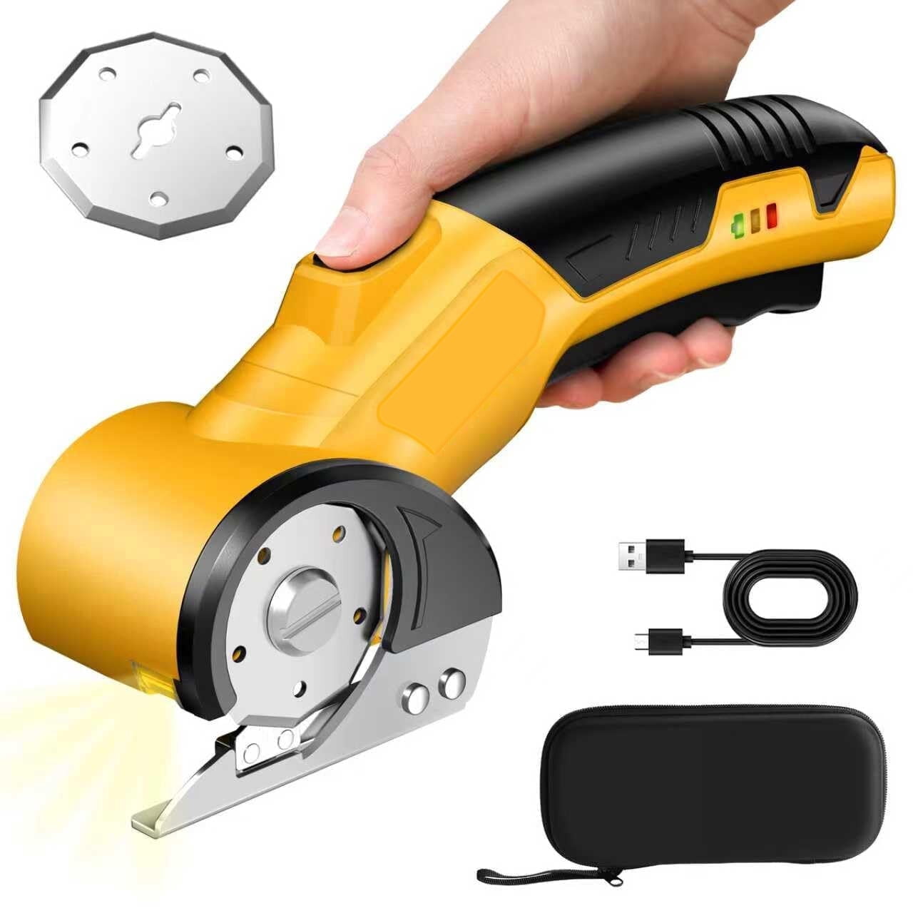 Cacago MD-1230 1500mAh Cordless Electric Rotary Cutter, 4V Rechargeable Fabric Cutter with Replacement Blade, Portable Cardboard Leather Carpet Cutting Tool with Storage Case for Sewing