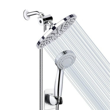 CACAGOO Rainfall Shower Head Combo 8 Inch Rain Showerhead and 3-Setting Handheld Showerhead Hose Bracket 3-Way Splitter Polished Chrome High Pressure Shower Head Combo