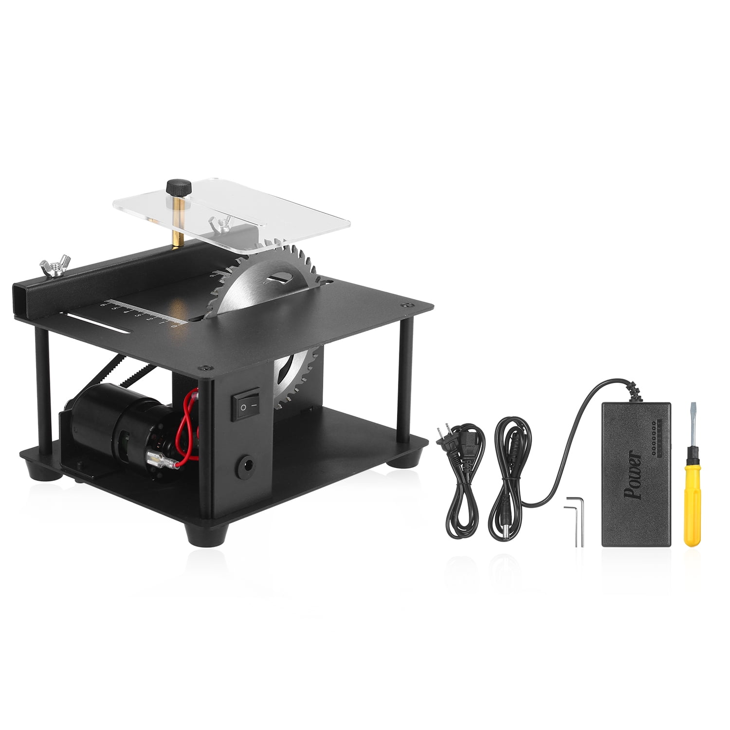 CACAGOO Table Saw, Mini Saw Horses 200W Electric Woodworking Tools with Blade Adjustable-Speed 35MM Cutting Depth, Wood Plastic Acrylic Cutter (Mini size - 7.48 x 6.49 x 3.93in)