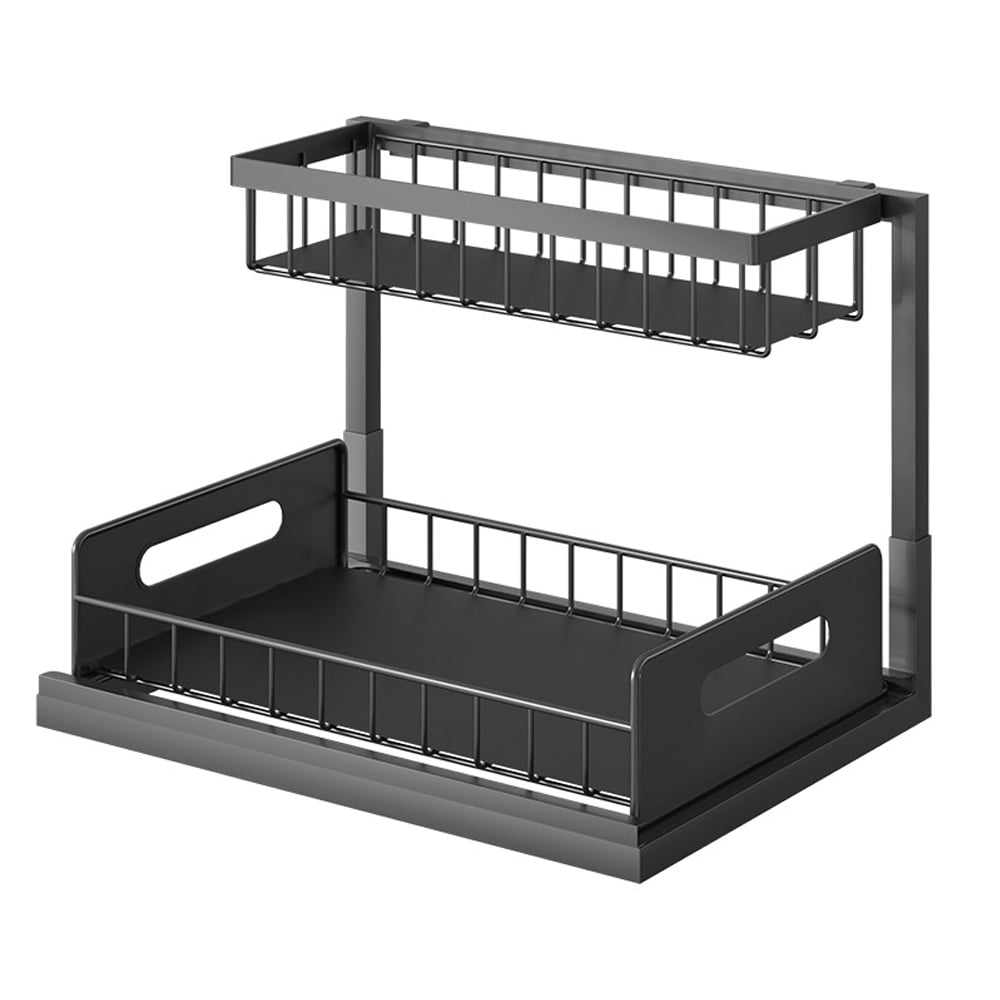 Dropship Double Sink Shelf, Storage Space,Farmhouse Counter, Suitable For Kitchen  Under-Cabinet Storage, Suitable For Bathroom Sliding Basket Storage Bag,  Black to Sell Online at a Lower Price