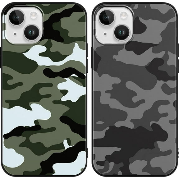CACOCO-2 Pack Army Green Black Camo Phone Case For Iphone 15 Plus 6.7 Inches, Cool Durable Pattern Flag Anti-Scratch Soft Slim Flexible Protective Shockproof Tpu Funda Cover For Men Boys
