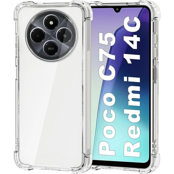CACOCO-Case For Xiaomi Poco C75 And For Redmi 14C Clear Tpu Four Corners Military-Grade Protection Cover Transparent Soft Funda