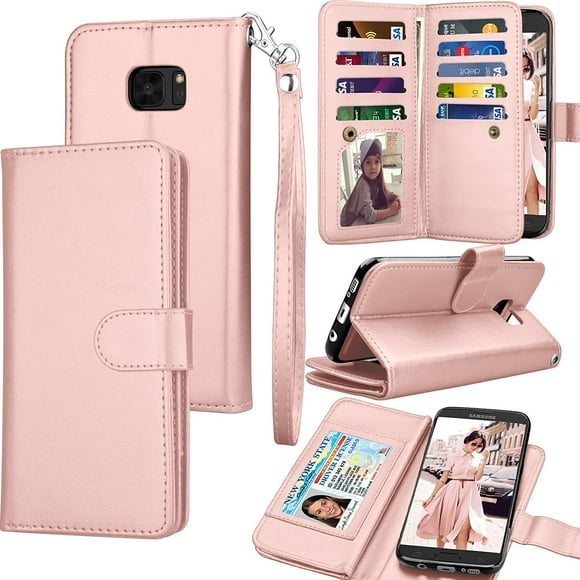CACOCO-For Galaxy S7 Case/Galaxy S7 Wallet Case, Luxury Id Cash Credit Card Slots Holder Purse Carrying Pu Leather Folio Flip Cover [Detachable Magnetic Case] & Kickstand For Samsung S7 - Rose Gold