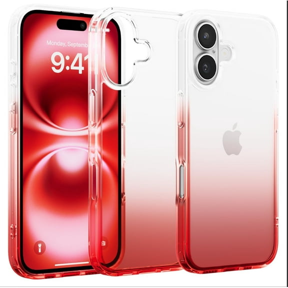 CACOCO-For Iphone 16 Case, Protective Shockproof Bumpers [Not Yellowing] Anti-Scratch Transparent Slim Hard Pc Back Soft Tpu Frame Cover For Men Women - Gradient Red