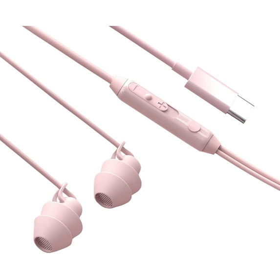 CACOCO-Sleep Buds- Pink Wired In-Ear Earbuds For Sleeping,Type C Ultra-Light Soft Silicone Earphones, Noise-Isolating Earphone With Microphone, Ideal For Sleeping,Sports, Air Travel, Leisure Time,Med
