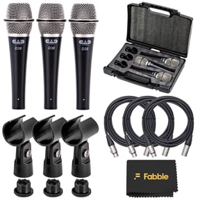CAD Audio CADLive D38 Supercardioid Dynamic Handheld Microphone 3-Pack Bundle with 3 Heavy-Duty 10ft XLR Cables, Clips, and Carrying Case for Live Vocal Performance, Touring, and Studio Recording