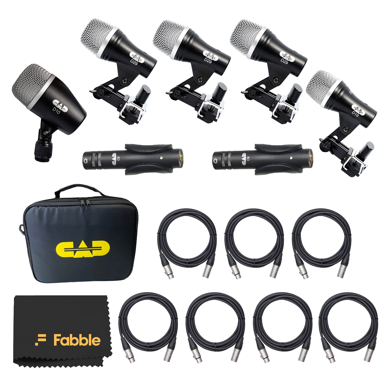 CAD Audio Stage7 7-Piece Drum Microphone Pack Bundle with 7× 10ft XLR Cables and Premium Microfiber Cleaning Cloth – Complete Drum Mic Kit for Live Sound and Studio Recording