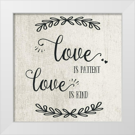 CAD Designs 15x15 White Modern Wood Framed Museum Art Print Titled - Love is Patient