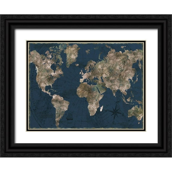 CAD Designs 18x15 Black Ornate Wood Framed with Double Matting Museum Art Print Titled - Navy Atlas
