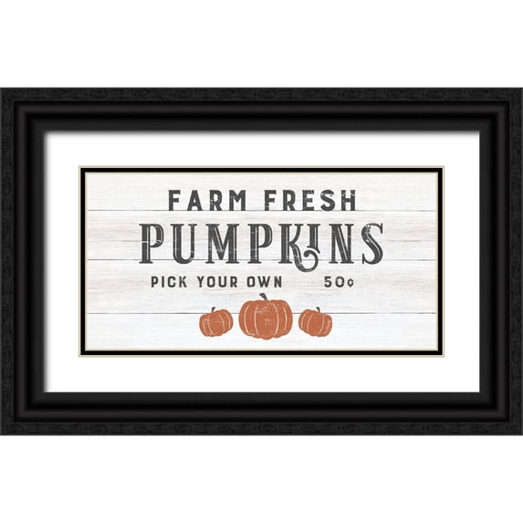 CAD Designs 24x14 Black Ornate Wood Framed with Double Matting Museum Art Print Titled - Farm Fresh Pumpkins