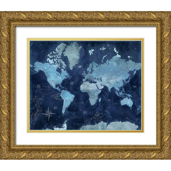 CAD Designs 32x26 Gold Ornate Wood Framed with Double Matting Museum Art Print Titled - World Map