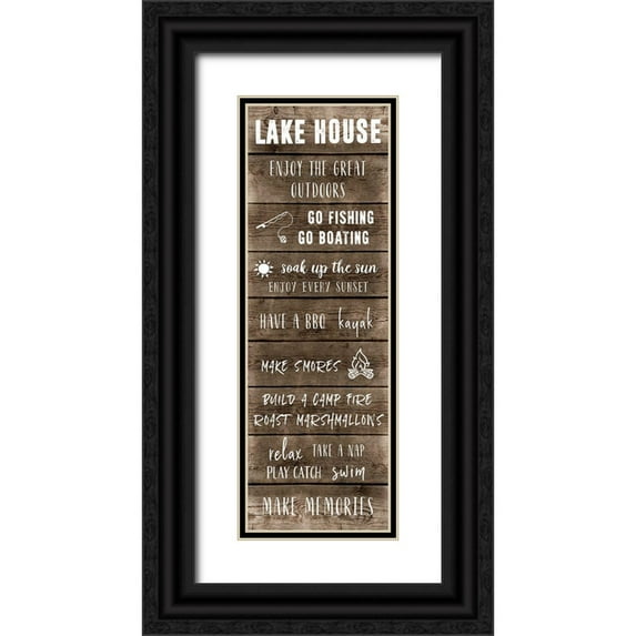 CAD Designs 7x14 Black Ornate Wood Framed with Double Matting Museum Art Print Titled - The Lake House
