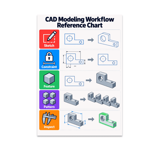 CAD Modeling Workflow Reference Chart Guide - Digital Literacy Learner - 13x19 Poster Print
