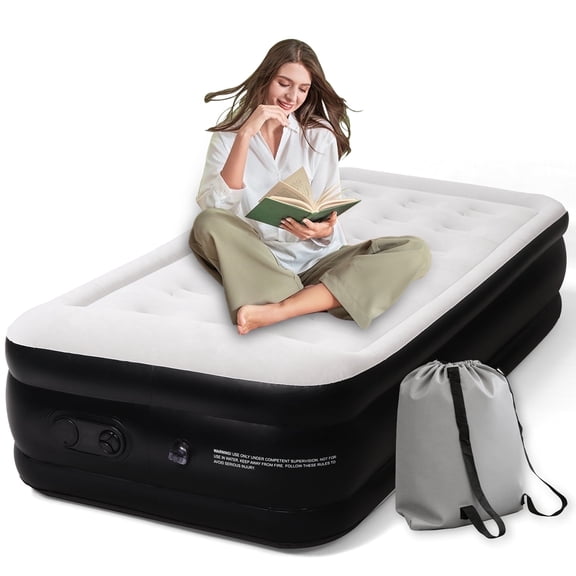 CADALENE Inflatable Air Mattress Twin with Built-in Pump, 18" Air bed for Camping Home & Guests