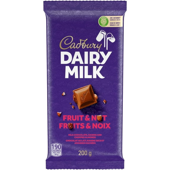 Cadbury Dairy Milk Fruit & Nut Candy Bar, 200g/7oz